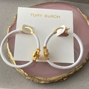 Tory Burch White and Gold Accent Hoops
